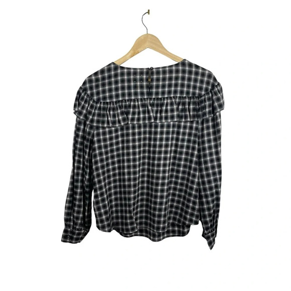 NWT La Vie Rebecca Taylor Plaid Ruffle Blouse in Black/White Size M - Picture 12 of 14